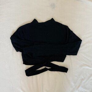 Boohoo Mock Neck Criss-Cross Cropped Top